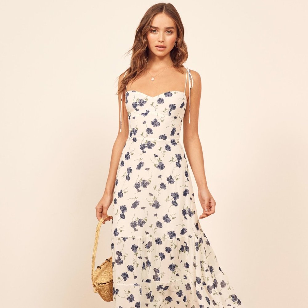 REFORMATION Emmie Floral Blueberries Dress Size XS